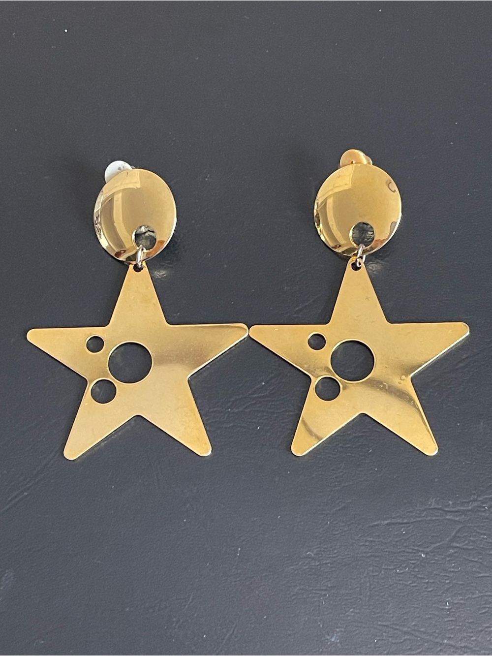 Gold Star Drop clip on Earrings.